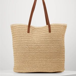 H&M Brown Paper Beach Bag Tote Zipper